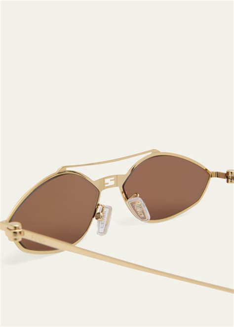 Fendi Rimless Geometric Metal Aviator Sunglasses.